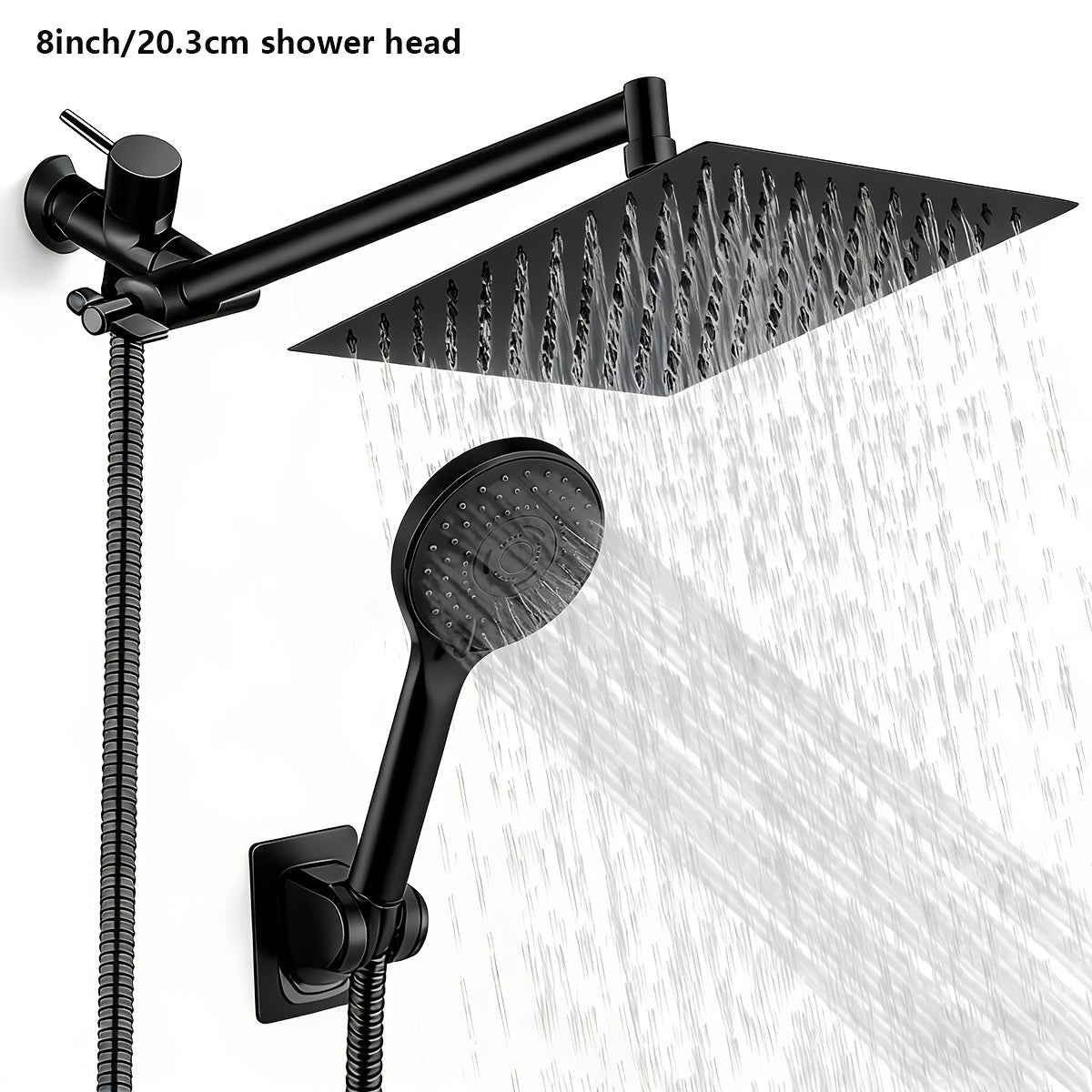High Pressure Rainfall Shower Head Combo with Handheld Spray – 9 Spray Settings, 180° Adjustable Bracket, Stainless Steel Hose, Anti-Clog Nozzles, Modern Bathroom Shower System