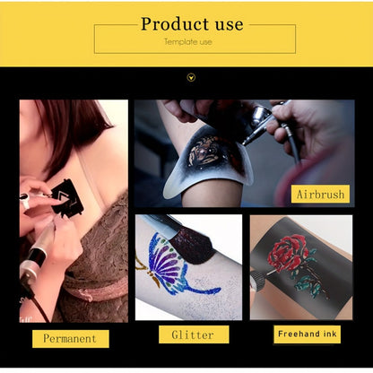 DIY Tattoo Stencils Set 12 Sheets Hollow Design Templates | Reusable Body Art Kit for Arm Ankle Ear Wrist | Waterproof Compatible with Juice Paste Freehand Ink Henna | Unisex Home Party Tattoo Kit