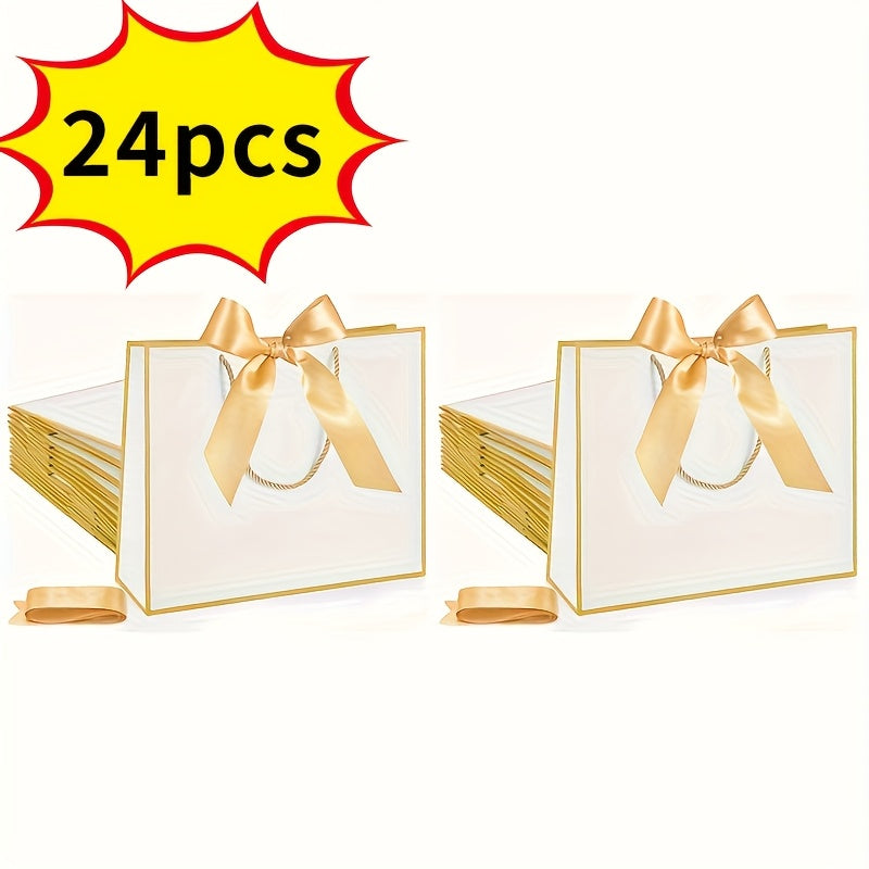 Gift Bag Set Pull-Handle Ribbon Design, 12, 24 or 36 Bags in Five Colorways with 11.8 x 10 x 4 Inch Format