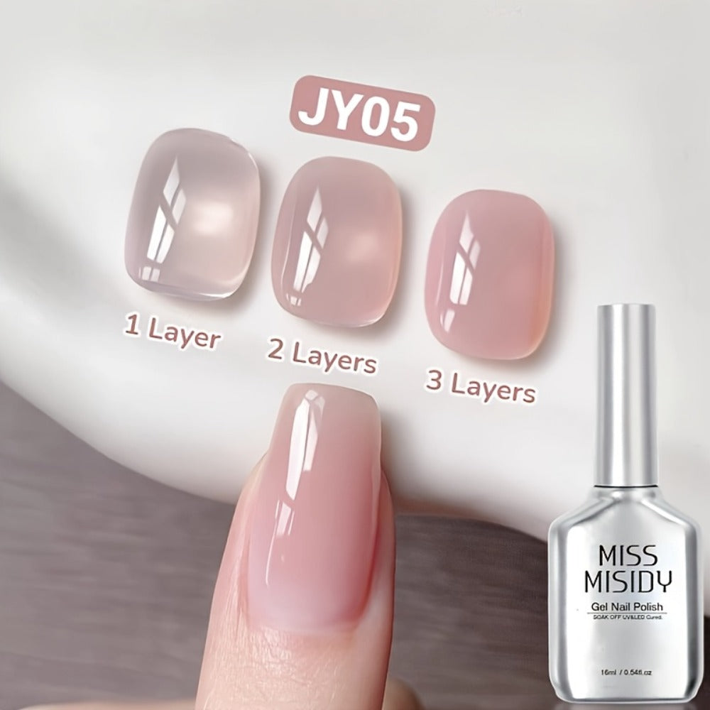 Gel Nail Polish JY05 in 16ml Ice-Transparent Nude Pink with Sheer Glass Finish and UV/LED Cure