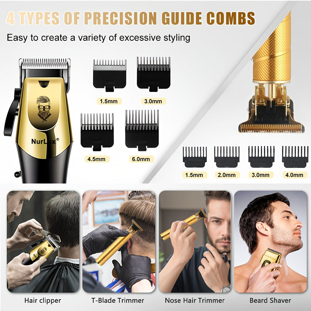 Hair Clipper Grooming Kit for Men USB Rechargeable with LCD Display | 8 Guide Combs Trimmer Shaver Set | Professional Home Hair Cutting Kit | Single 2pcs 3pcs Options Gift Set for Men