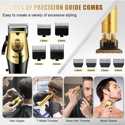 Hair Clipper Grooming Kit for Men USB Rechargeable with LCD Display | 8 Guide Combs Trimmer Shaver Set | Professional Home Hair Cutting Kit | Single 2pcs 3pcs Options Gift Set for Men