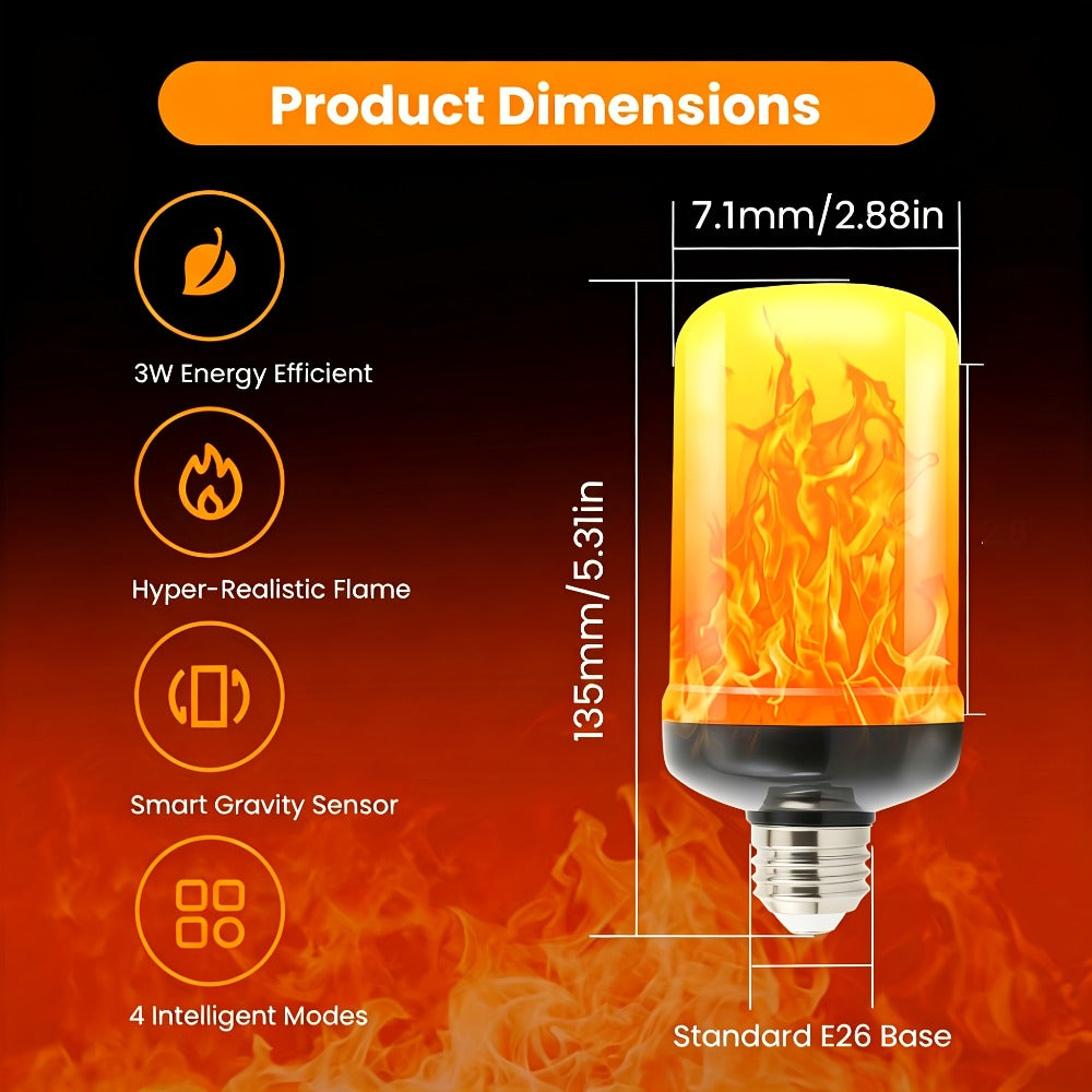 Flame Effect LED Light Bulbs with E26 Base, 51 LEDs and Four Lighting Modes in Yellow, Two-Pack