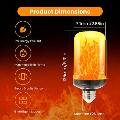 Flame Effect LED Light Bulbs with E26 Base, 51 LEDs and Four Lighting Modes in Yellow, Two-Pack