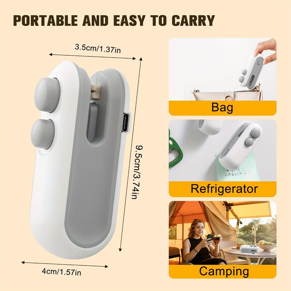 Mini Bag Sealer 2-Pack USB-C Rechargeable 2-in-1 Heat Seal with Cutter – Magnetic Storage Bag Resealer for Plastic Snack Food Bags | Airtight Freshness Keeper Portable Kitchen Gadget White