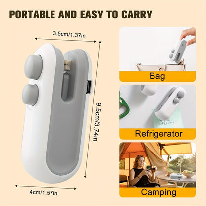 Mini Bag Sealer 2-Pack USB-C Rechargeable 2-in-1 Heat Seal with Cutter – Magnetic Storage Bag Resealer for Plastic Snack Food Bags | Airtight Freshness Keeper Portable Kitchen Gadget White