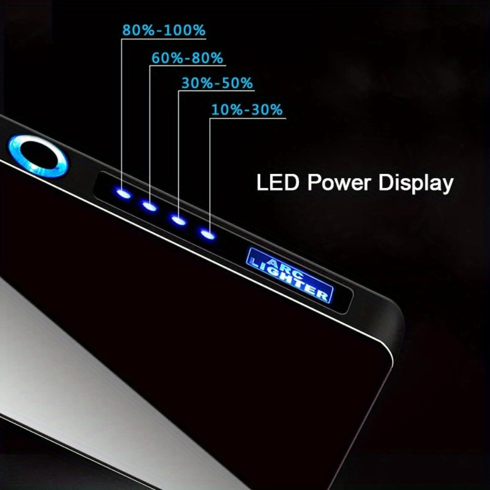 Flip-Top Dual-Arc Electric Lighter with Power Display in Three Black and Blue Color Options