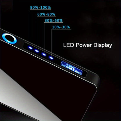 Flip-Top Dual-Arc Electric Lighter with Power Display in Three Black and Blue Color Options