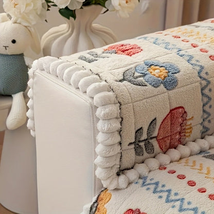 Sofa Cover 450 GSM Milk Velvet Bohemian Floral Print Panels for 2, 3 or 4 Seats and Pillowcase Options