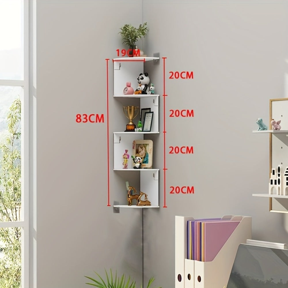 Wall-Mounted Alternating Corner Shelf in White Five-Tier or White and Black Three-Tier Options