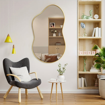 Boho Irregular Wall Mirror - Gold Aluminum Alloy Frame Asymmetrical Decorative Mirror for Bathroom Bedroom Living Room Entryway Cloakroom Wall Decor