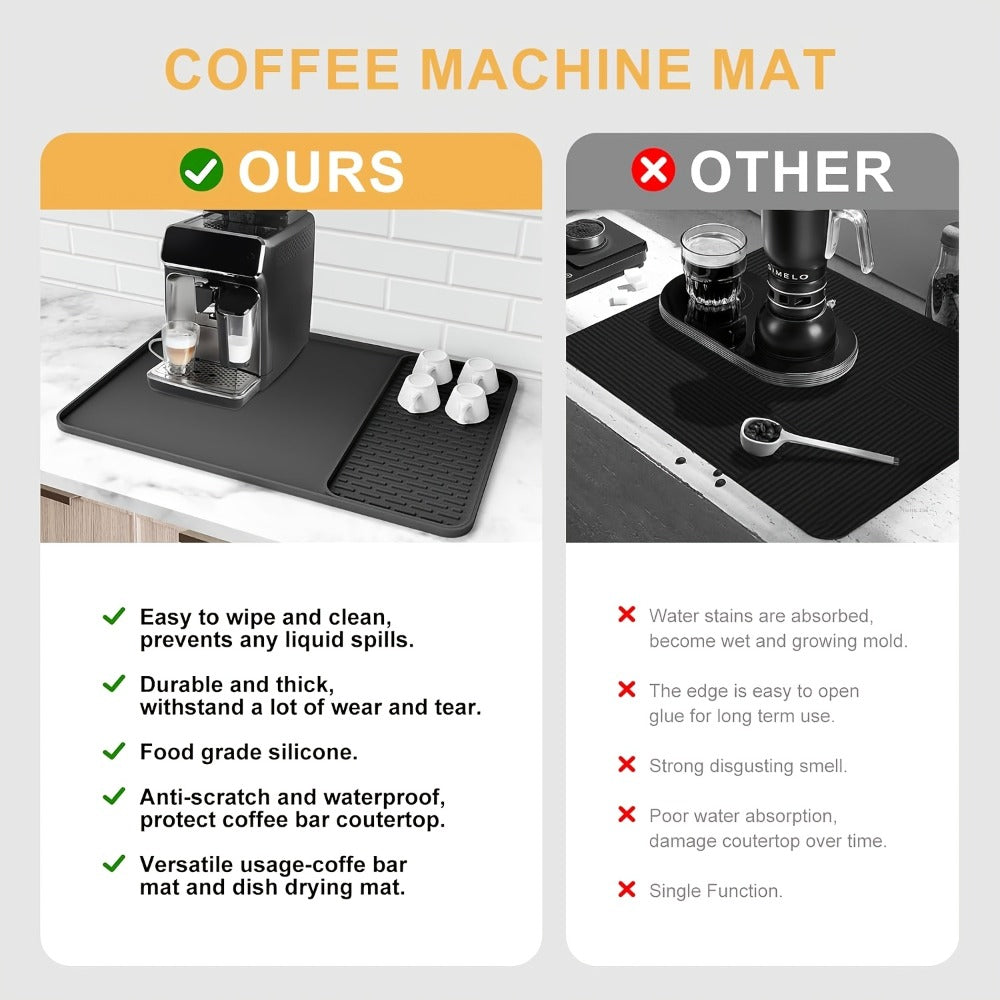 Kitchen Mat, 23.6x15.7-Inch Silicone Coffee Machine Mat with Detachable Side Pad and Three Styles