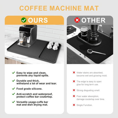 Kitchen Mat, 23.6x15.7-Inch Silicone Coffee Machine Mat with Detachable Side Pad and Three Styles