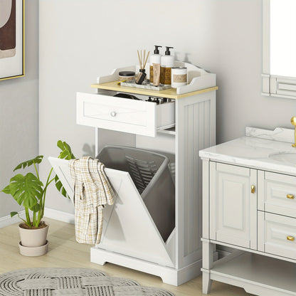 Storage Cabinet 12-Gallon Tilt-Out Trash Bin Enclosure with Top Drawer and Two Color Options