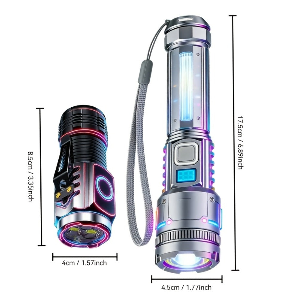 Flashlight Rechargeable 4-Piece Work Light Set with Zoomable Beams, Magnetic Bases and Two Body Styles