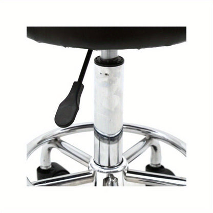 Salon Stool with Back & 360° Swivel – Adjustable Height 18.9"–22.8", Round Padded Cushion Seat, Chrome Base, Black or White for Nail Tech, Hair Stylist, Esthetician, Home Office