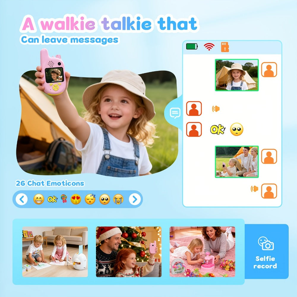 Kids Video Walkie Talkies 2 Pack with Video Call, Voice Changer & Dual Camera – Long Range Outdoor Toy, Birthday Gift for Boys Girls Age 4+, Indoor Camping Hiking Play