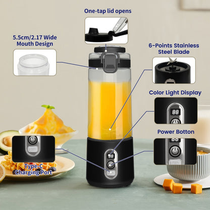Portable Blender with Clear Cylindrical Cup, Digital Timer Display, Flip-Up Handle and Three Color Options