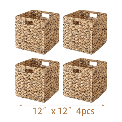 Water Hyacinth Storage Baskets with Seagrass and Paper Rope Options in 2- or 4-Pack Cube Sizes