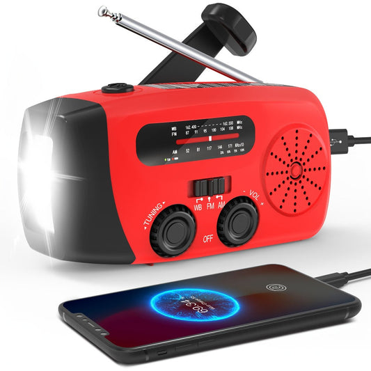 NOAA Emergency Weather Radio Solar Hand Crank with 2000mAh Power Bank & LED Flashlight – AM/FM/NOAA Portable Survival Radio, USB Charging, Solar Powered, Hurricane & Winter Storm Preparedness Gear