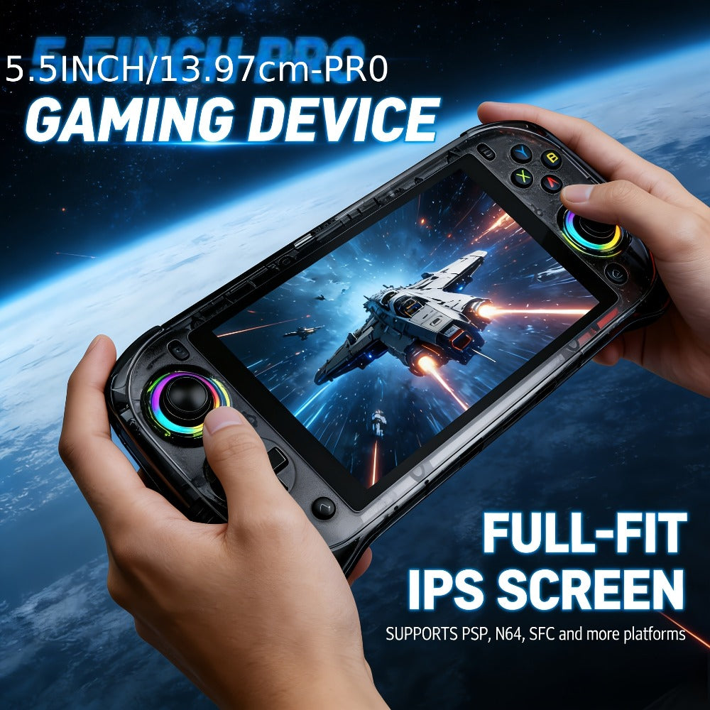 Handheld Game Console J55 with 5.5-Inch Large HD Display, 64GB Options, Linux-based system, Handheld controls