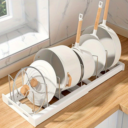 Expandable Pot and Lid Organizer Rack with Adjustable Dividers, 12.01-22.05-Inch Width and White or Gray Finish