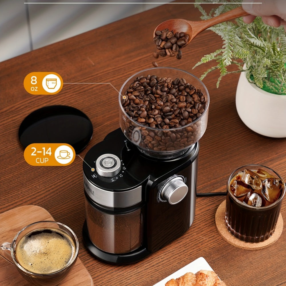 Burr Coffee Grinder Electric – 16 Grind Settings Adjustable Burr Mill Coffee Bean Grinder for 2–14 Cups, Espresso Drip Pour Over French Press