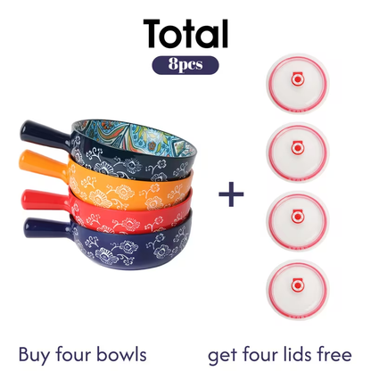 Ceramic Bowl Set with Lids 8-Piece Bohemian Soup Noodle Salad Bowls – Microwave Dishwasher Oven Safe Colorful Dinnerware for Meal Prep Family Dining Gifting