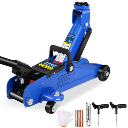 Hydraulic Floor Jack Kit 2/2.5/3 Ton Low Profile Trolley Jack with Jack Stands, Tire Repair Kit, Wheel Wrench & Wheel Chock Combo - Red/Blue
