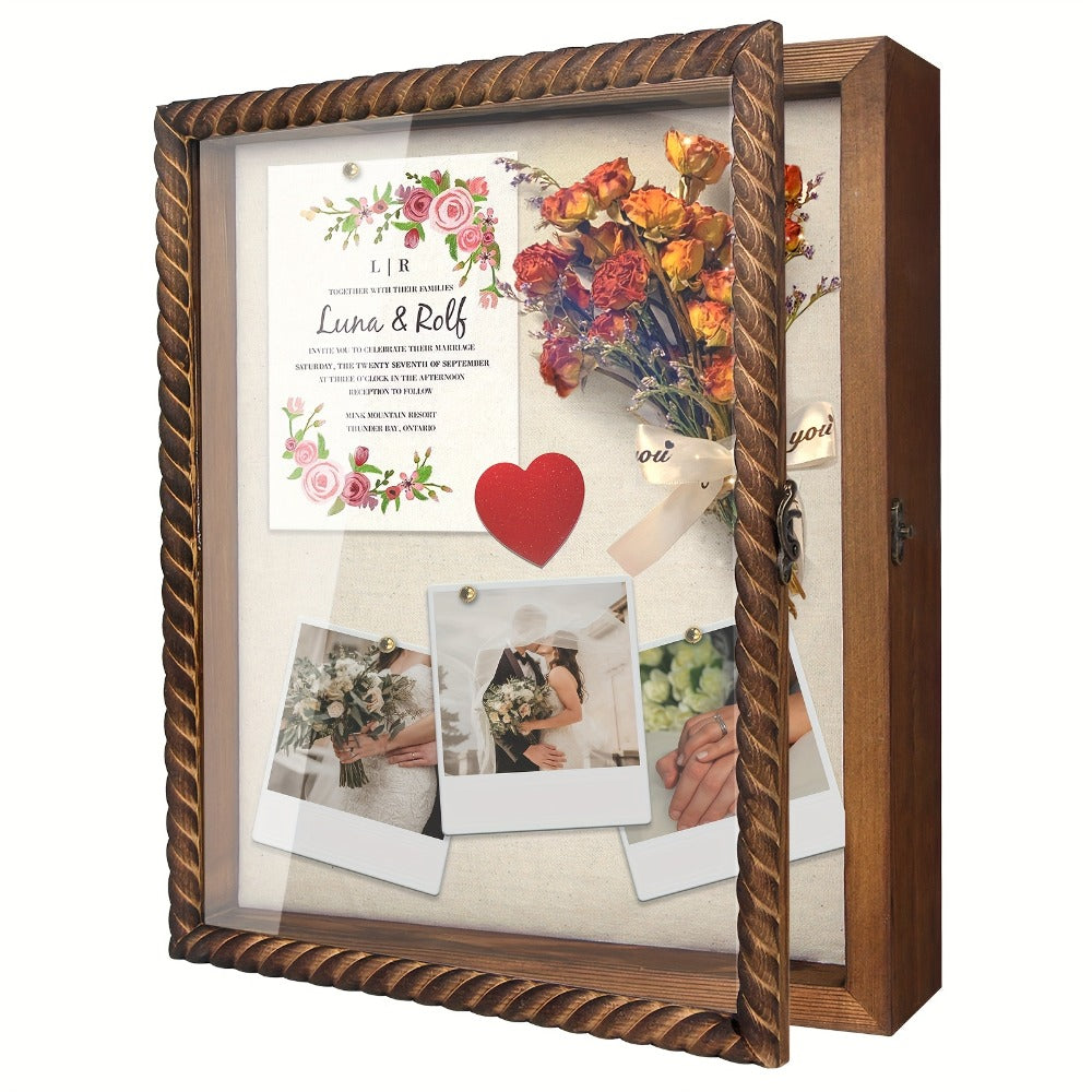 Shadow Box Frame with Linen Back, Large Rustic Memory Display Case 11x14 & 12x16 Inch for Photos
