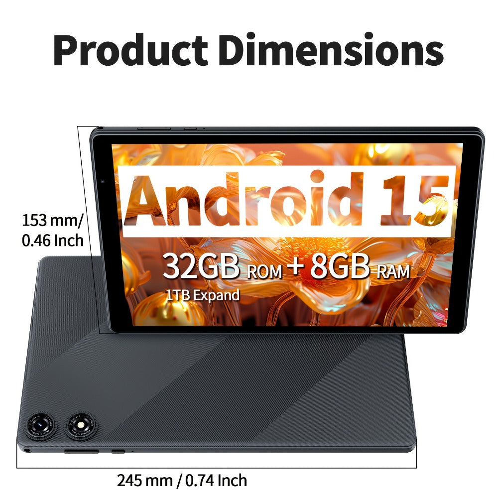 Android Tablet 10.1-Inch 2-in-1 with Android 15, 8GB Total RAM, 32GB Internal Storage and Keyboard Sets