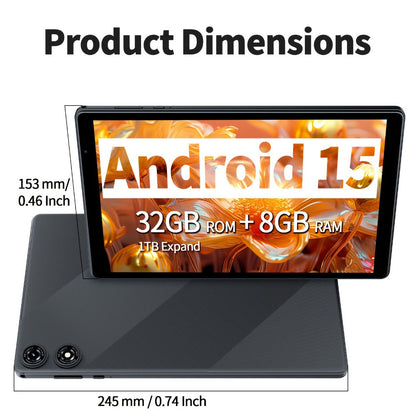 Android Tablet 10.1-Inch 2-in-1 with Android 15, 8GB Total RAM, 32GB Internal Storage and Keyboard Sets