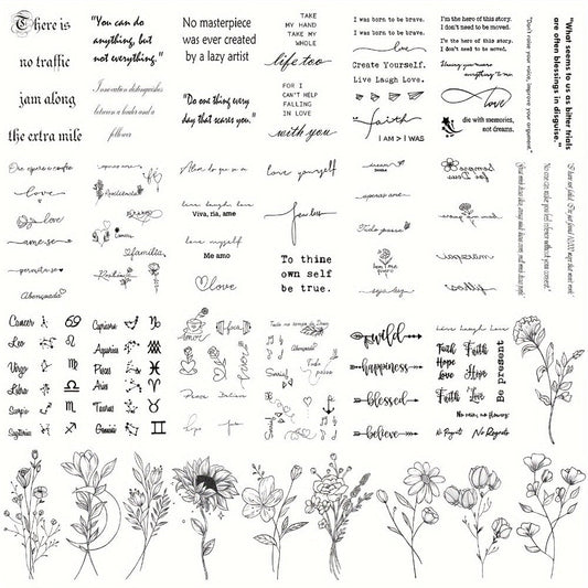 Waterproof Temporary Tattoos 30 Sheets for Women Men Kids, Realistic Floral & Letter Fake Tattoo Stickers for Body Art Face Neck Arm Wrist, Safe Non-Toxic Water Transfer Tattoo Pack for Festival Party Gift