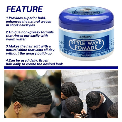 360 Wave Pomade for Men — Strong Hold Non-Greasy Hair Styling Cream for 360 Waves & Layered Wave Patterns, Silky Shine Natural Wave Grease for Soft Touchable Defined Waves
