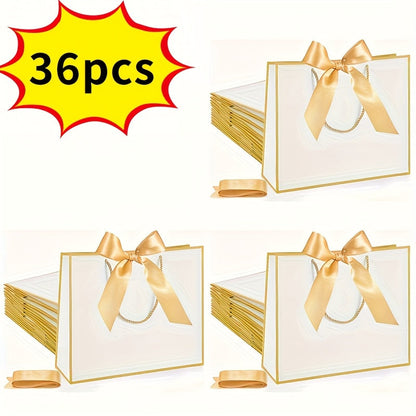 Gift Bag Set Pull-Handle Ribbon Design, 12, 24 or 36 Bags in Five Colorways with 11.8 x 10 x 4 Inch Format