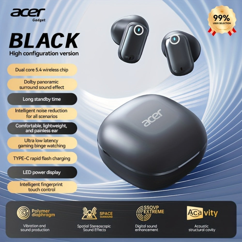 Acer OHR501 Dolby Surround Sound Wireless Earbuds Bluetooth 5.4 Semi-In-Ear TWS Intelligent Noise Cancellation Fingerprint Touch Control Ultra-Low Latency Type-C Fast Charging 8 Colors