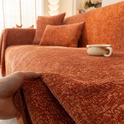 Sofa Cover 300 GSM Solid Chenille Throw with Fringe in Four Colors and Sizes from Single Seat to 71 x 150 Inches