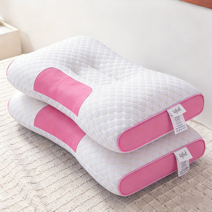Bed Pillow Set of 2 Contoured Side-Sleeper Pillows with Removable Washable Covers in Five Colors