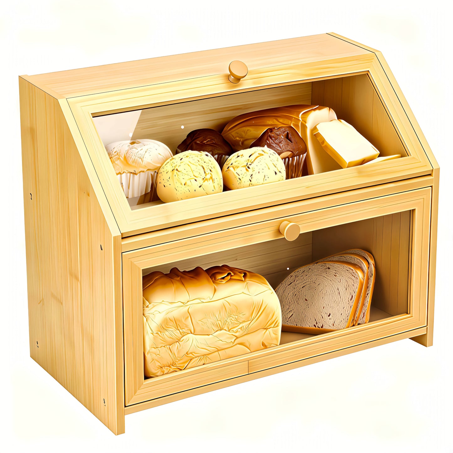 Bread Box for Kitchen Countertop – Large Capacity Bread Storage Container with Transparent Window, Multi-Layer Design for Loaves, Pastries & Baked Goods – Modern Food Storage Box