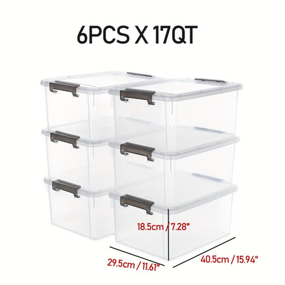 Clear Plastic Storage Bins with Lids 6 Pack Stackable Storage Containers with Snap-Tight Locks for Home, Office, Garage & Basement – 17QT or 21QT, BPA-Free