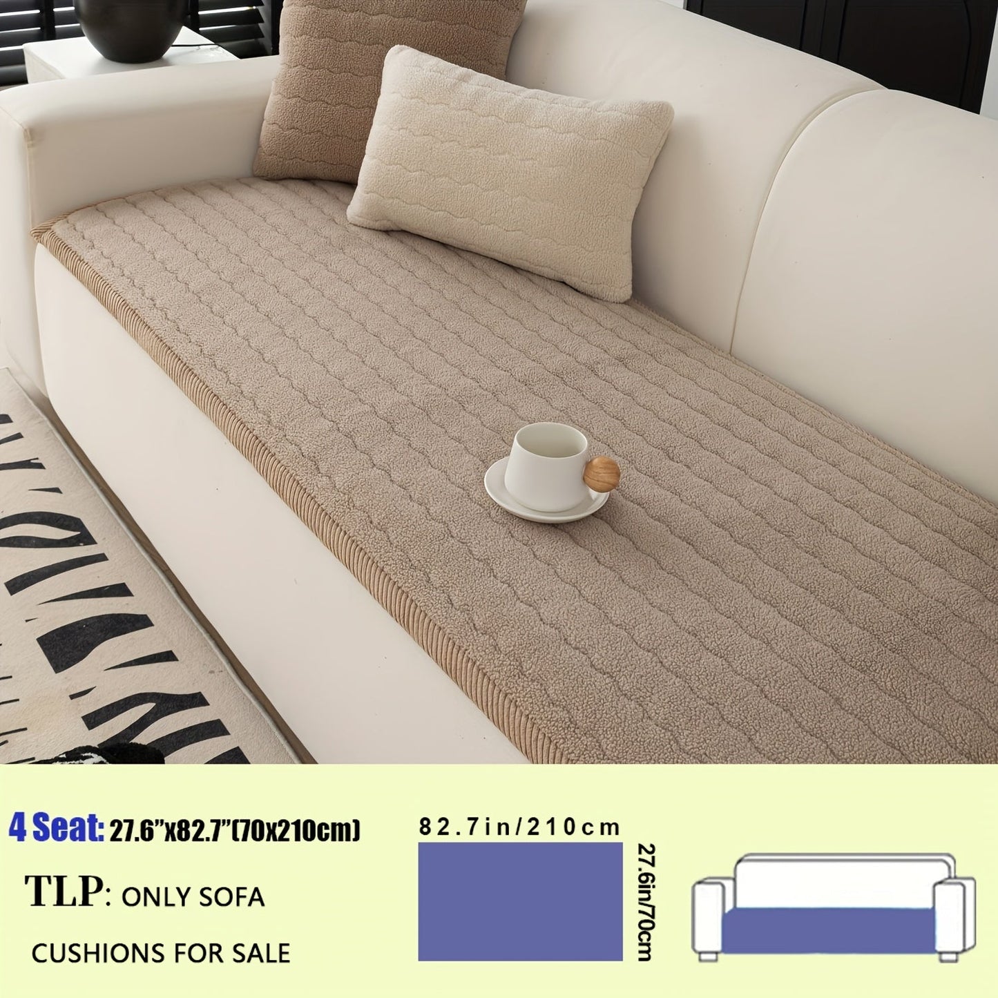 Sofa Cover Bohemian Short-Plush Quilted Panels for Armrest, Backrest and 2 to Large 4-Seater Sofas