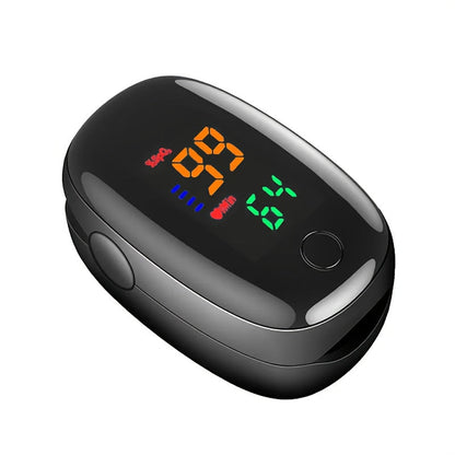 Black Fingertip Pulse Oximeter with Two-Way Color Display and Single-Piece Checkout Option