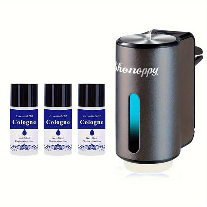 Waterless Car Air Freshener Diffuser Vent Clip USB Charging – 3 Intensity Levels, Lasts 45 Days, 3 or 6 Perfume Bottles, Portable Scent Diffuser for Car Home Office, Blue Red Grey Cologne Luxury CC