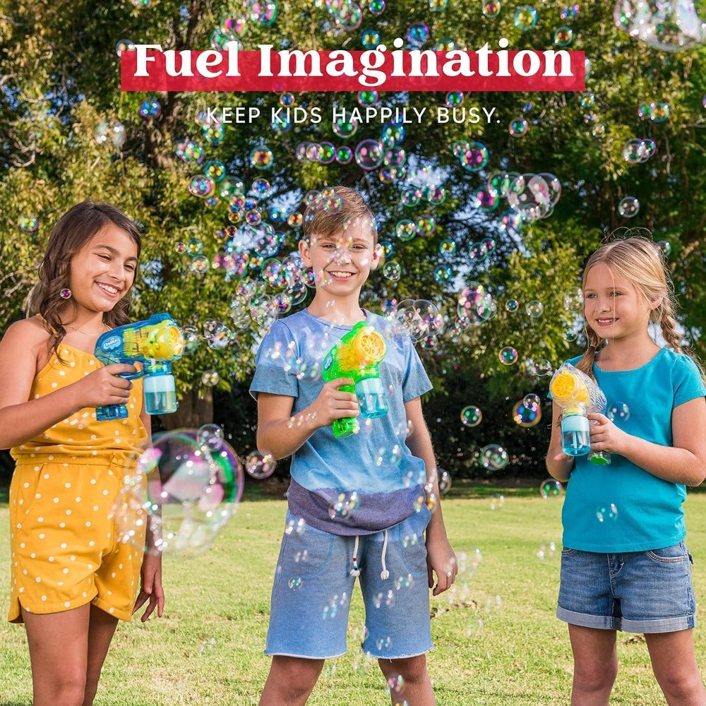 3-Pack Bubble Gun Blower with 3 Pre-Loaded Solution Refills – Hand-Powered, Color-Changing Bubbles, Ergonomic Grip, ASTM Safe, Kids Birthday Party Favor, Easter Egg Hunt, Summer Outdoor Indoor Play