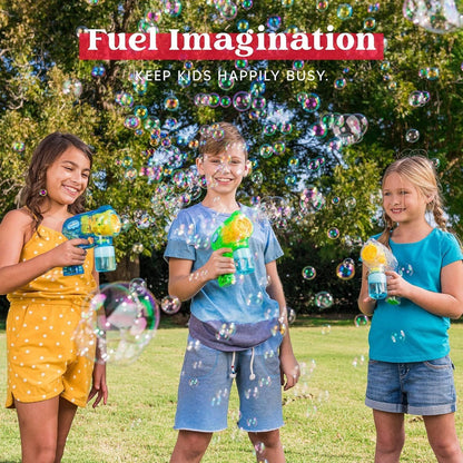 3-Pack Bubble Gun Blower with 3 Pre-Loaded Solution Refills – Hand-Powered, Color-Changing Bubbles, Ergonomic Grip, ASTM Safe, Kids Birthday Party Favor, Easter Egg Hunt, Summer Outdoor Indoor Play