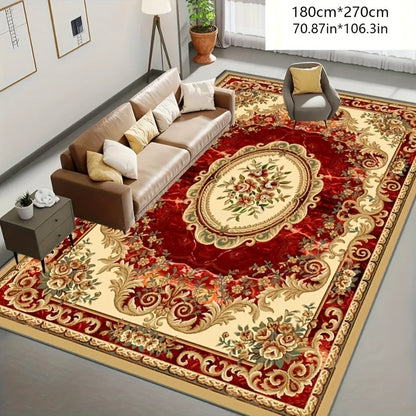 Area Rug Red Imitation Cashmere Medallion Design in Four Machine-Washable Room Size Choices