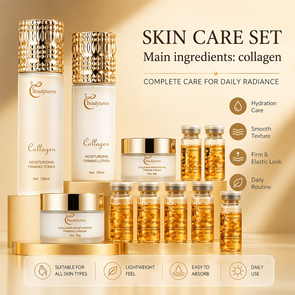 Skincare Set with Beautyluress Label, 14 Collagen Hyaluronic Acid and Niacinamide Product Pieces