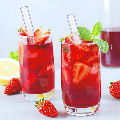 12-Pack Reusable Borosilicate Glass Straw Set with Cleaning Brushes in 6 or 8 Inch Lengths for Drinks