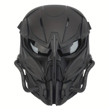 Silver-Plated Mechanical Costume Mask with Full-Face Sci-Fi Design and Sculpted Black Interior