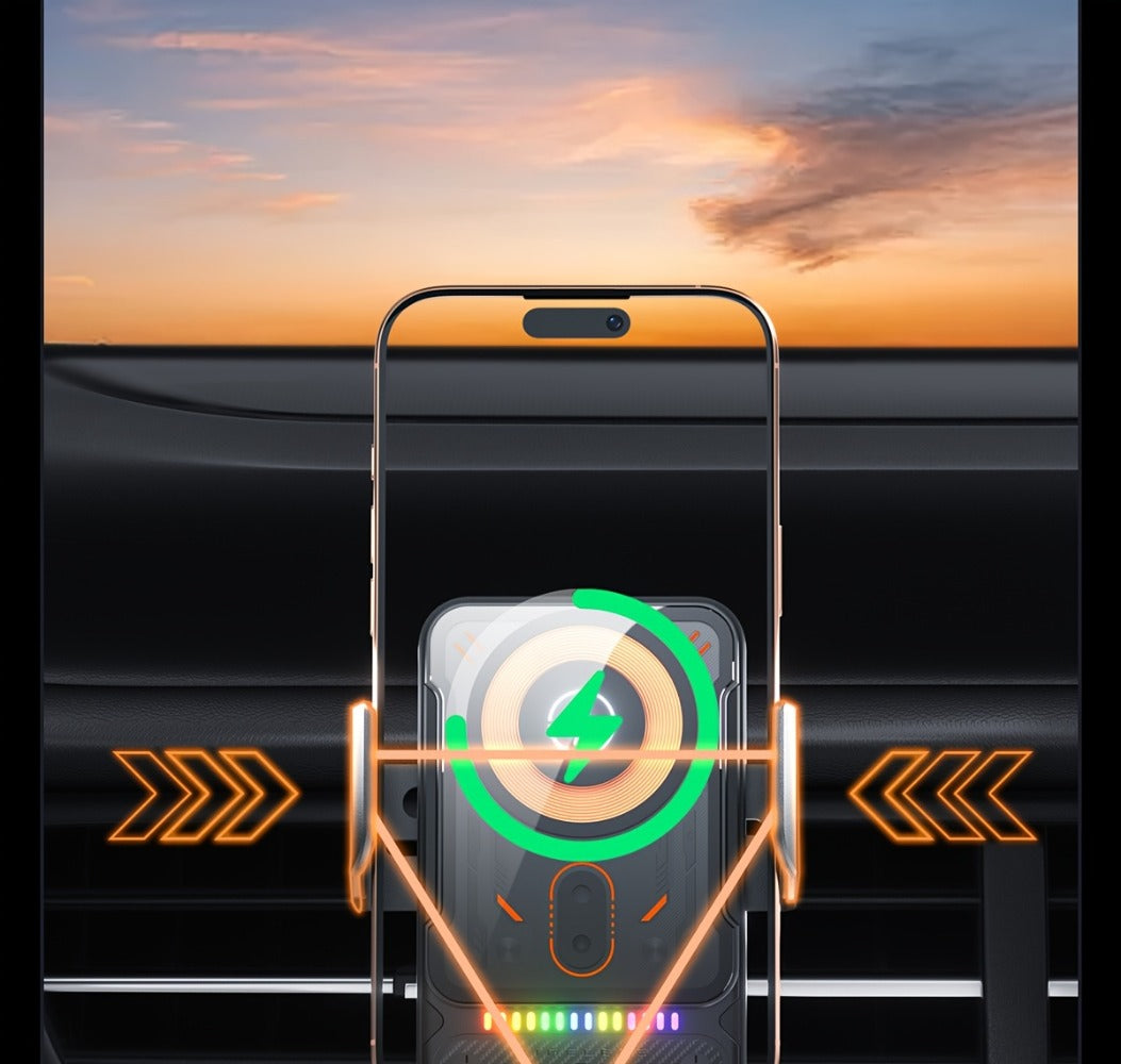 Car Wireless Charger 15W Auto-Align Smart Sensor FOD Detection Auto-Sensing Infrared Clamp 4mm Case Friendly Rotating Air Vent Mount for iPhone 17 16 15 14 Pro Max, Samsung Galaxy S24 S23 & All Qi Devices – Wired Backup Included